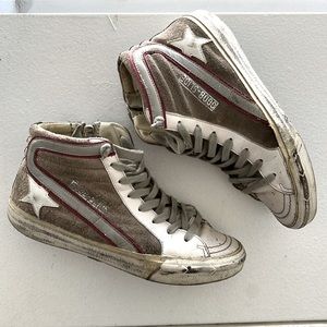 Golden Goose SLIDE high top distressed sneakers with suede zip up sides size 8